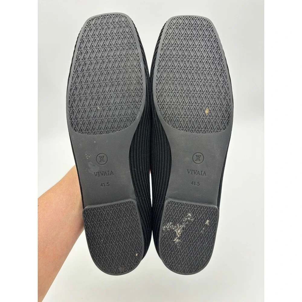 VIVIAI Black Square Toe Flat Ribbed Knit Ballet Margot 2.0 EU 41.5 Womens V Cut‎